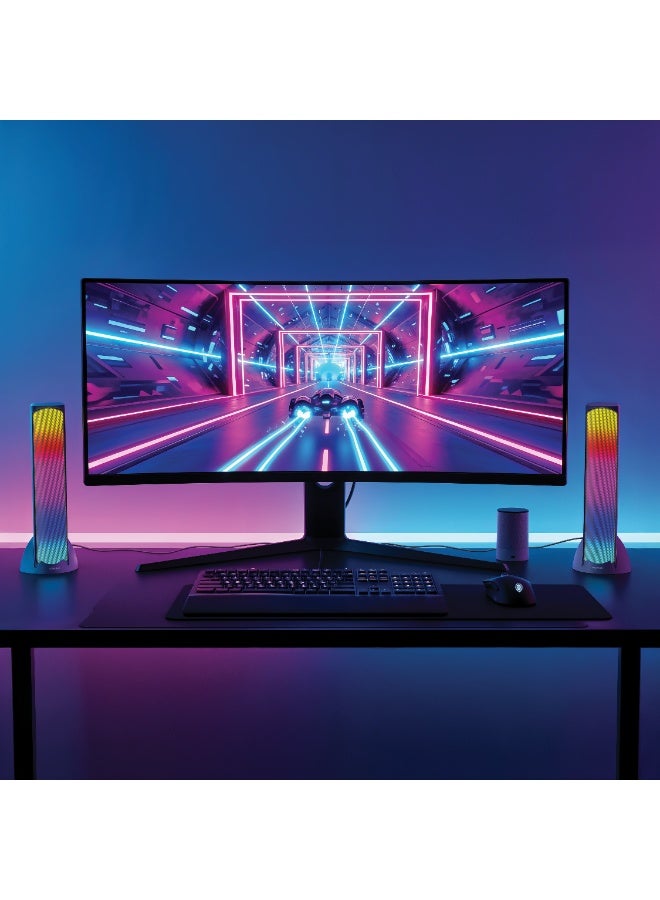 GREEN LION Soundray Gaming Speakers with 10W Hi-Fi Sound, Bluetooth 5.3 & AUX Dual Mode, 8-Mode RGB Lighting, Low-Latency Audio (50ms), USB-Powered, Plug & Play - White - Image 2